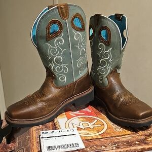 Tony Lama Saddleback Brown and Blue Cowboy Boots